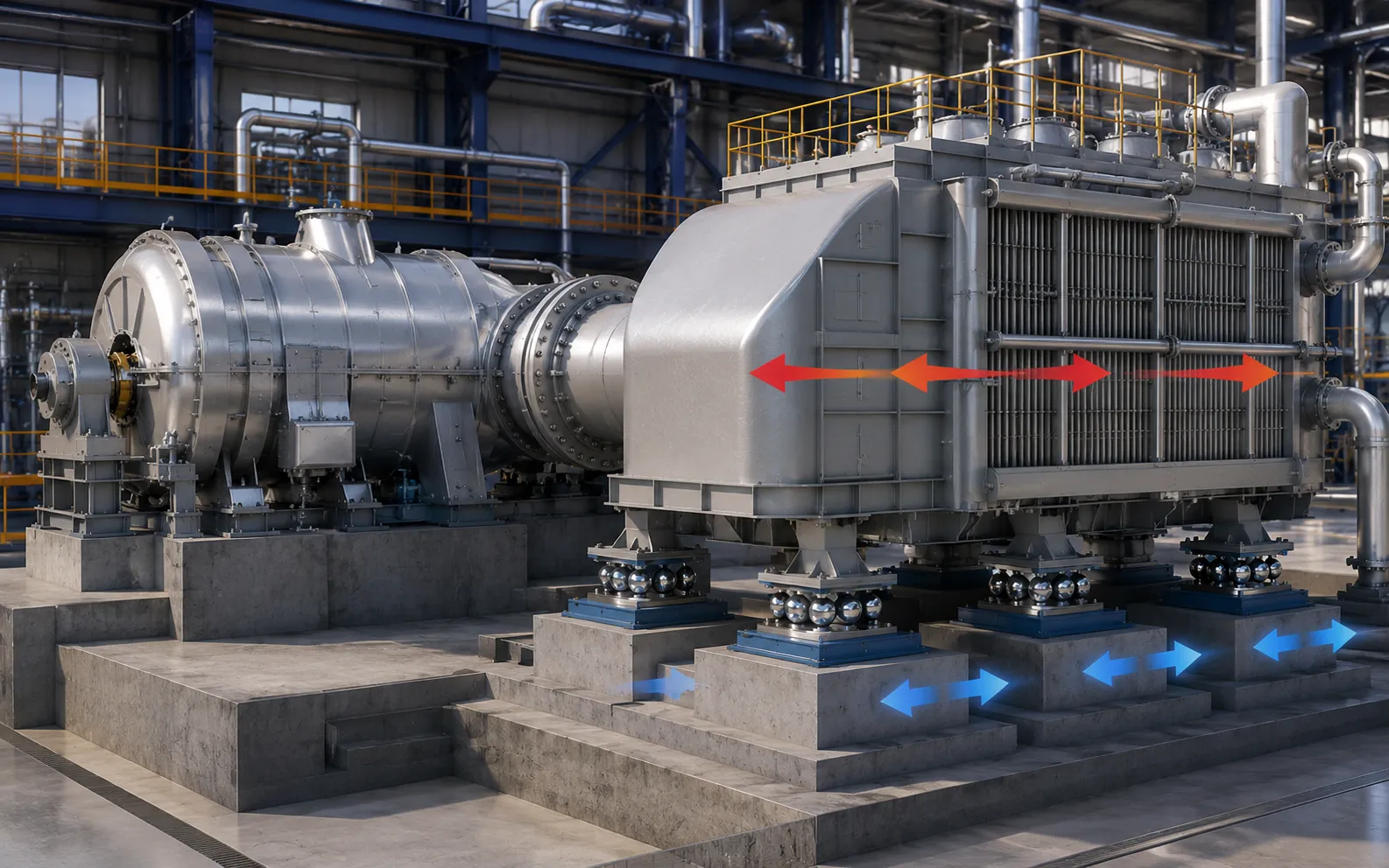当汽轮机要“喘气”：Siemens AG 如何用多滚珠支座解开冷凝器的热膨胀难题